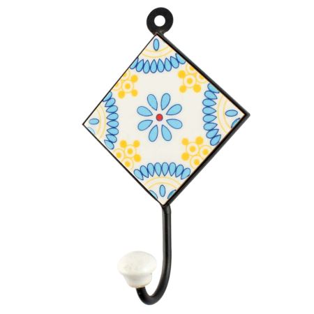Turquoise Tiny Flower Ceramic Tile Hook